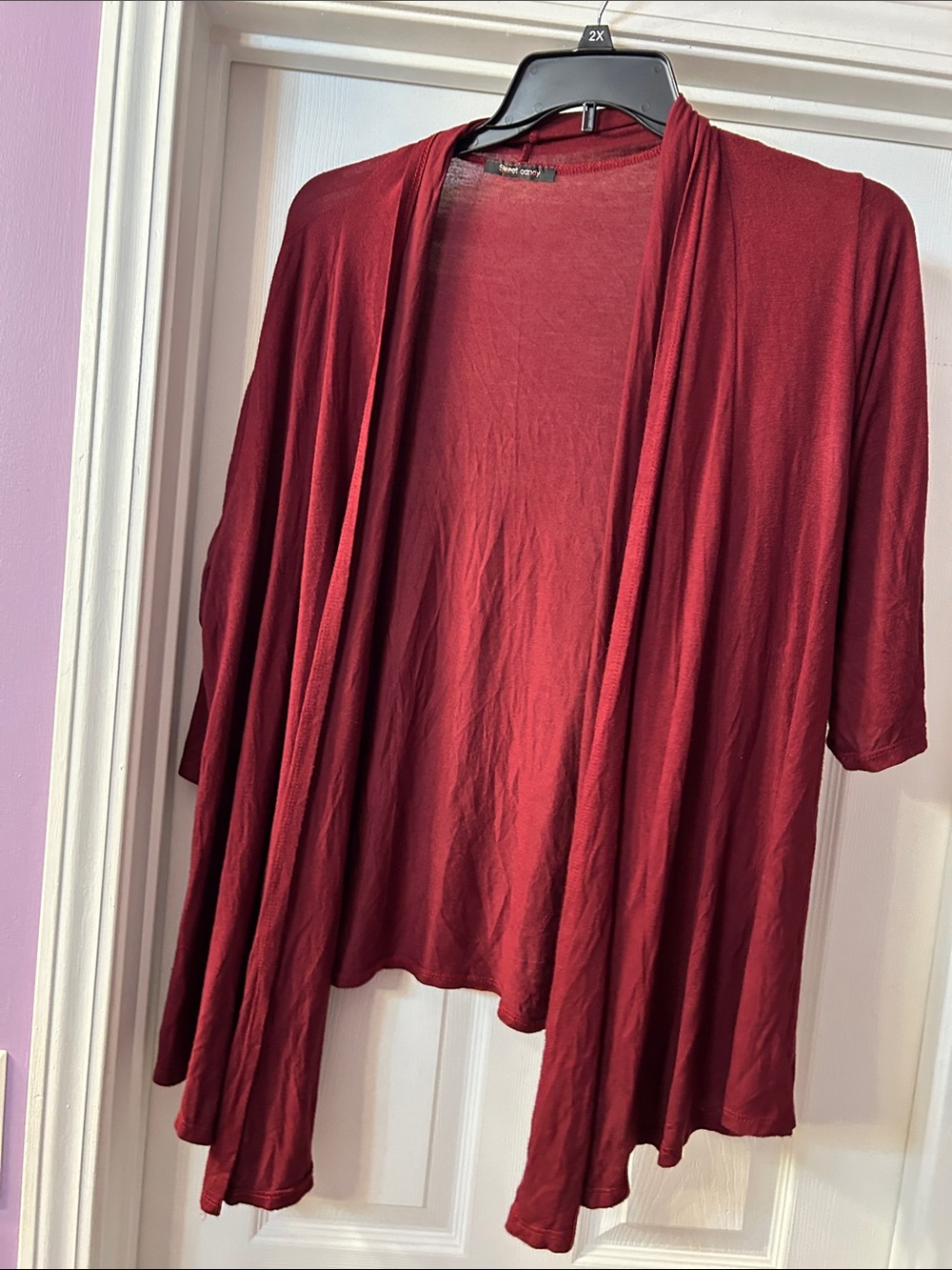 Women's Burgundy Open-Front Draped Cardigan Sweater